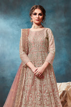 Rose Net Anarkali with Dori Embroidery Indian Dresses for Women - close-up view