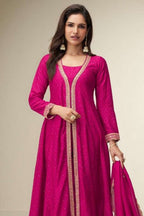 Pink Chinon Silk Designer Anarkali Suits with Thread & Sequins Embroidery - close-up view