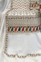 White Chinon Silk Kameez With Palazzo Suit For Indian & Pakistani Wedding Festival - Thread & Sequence Embroidery - hem and footwear detail