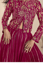 Maroon Vichitra Silk Long Sleeves Lehenga with Sequins Embroidery - hem and footwear detail