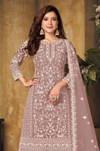 Rose Net Plazo with Thread Embroidery Sangeet Outfits for Women - close-up view