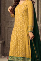 Yellow Georgette Plazo Suit For Ladies Wedding & Festival - Embroidery Work 1250 - detail view