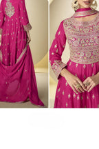 Pink Chinon Silk Kameez With Pant For Indian & Pakistani Wedding Festival - Sequins & Thread Embroidery Work - hem and footwear detail