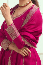 Pink Georgette Silk Kameez with Pant Suit For Indian Festivals & Pakistani Weddings Dress - Thread Embroidery Work - hem and footwear detail