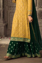 Yellow Georgette Plazo Suit For Ladies Wedding & Festival - Embroidery Work 1250 - hem and footwear detail