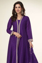 Purple Chinon Silk Thread and Sequins Designer Anarkali Suits - close-up view