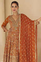 Orange Plazo Style Sangeet Outfit for Women in Georgette - Zari & Swarovski - close-up view