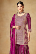 Pink Chinon Silk Sharara Suit for Women for Wedding & Engagement - Sequence Embroidery Work, Zari Work - close-up view