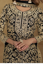 Embroidered Suit for Womens | Black Georgette Sequin Plazo Set - hem and footwear detail