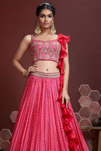 Pink Chinon Silk Party Wear Lehenga Choli For Indian & Pakistani Wedding Festival - Print Work, Swarovski Work, Embroidery Work - close-up view