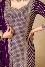 Maroon Chinon Silk Dress of Sharara for Indian & Pakistani Festival - Sequence Embroidery Work, Zari Work - hem and footwear detail