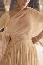 Beige Georgette Indian Bridal Reception Gowns for Party Anarkali Suit - Chikankari Embroidery Work - hem and footwear detail
