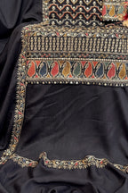 Black Chinon Silk Kameez With Palazzo Suit For Indian & Pakistani Wedding Festival - Thread & Sequence Embroidery - hem and footwear detail