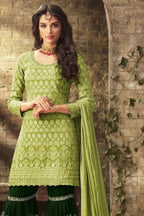 Pista Georgette Pakistani Sharara Suit for Wedding Henna Ceremony  - Embroidery Work - close-up view