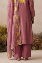 Pink Embroidered Pakistani Dress in Shimmer Silk with Sequin Work - hem and footwear detail