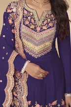 Palazo for Sangeet Violet Chinon Silk Palazzo Suit with Thread & Sequins Embroidery - hem and footwear detail