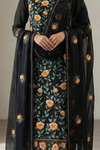 Black Georgette Kameez With Pant For Indian & Pakistani Wedding Festival - Thread & Sequins Embroidery Work - detail view