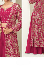 Pink Chinon Silk Crop Top with Long Jacket & Palazzo with Thread & Sequins Work - hem and footwear detail