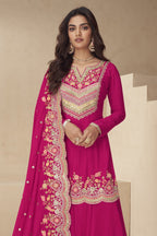 Palazo for Sangeet Pink Chinon Silk With Embroidery Work - close-up view