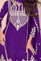 Purple Chinon Silk Sharara Suit For Indian & Pakistani Wedding Festival - Embroidery Work, Khatli Work - hem and footwear detail