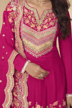 Palazo for Sangeet Pink Chinon Silk With Embroidery Work - hem and footwear detail