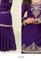 Purple Chinon Silk Plazo Suit For Indian & Pakistani Wedding Festival - Thread & Sequins Embroidery Work - hem and footwear detail
