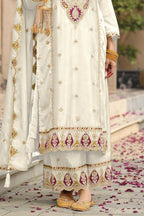 White Chinon Silk Kameez With Palazzo Suit For Indian & Pakistani Wedding Festival - Thread & Sequence Embroidery - hem and footwear detail
