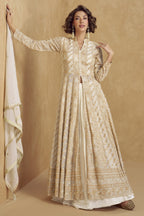Off-White Georgette Anarkali Suit For Indian & Pakistani Wedding Festival - Thread Embroidery Work, Sequence Embroidery Work