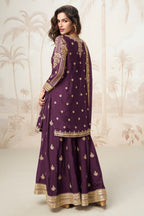 Brown Chinon Silk Palazzo Suit For Indian & Pakistani Wedding Festival - Sequence Embroidery Work, Embroidery Work