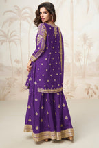 Purple Chinon Silk Palazzo Suit For Indian & Pakistani Wedding Festival - Sequence Embroidery Work, Embroidery Work