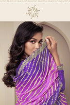 Purple Chinon Silk Palazzo Suit For Indian Wedding & Pakistani Festival - Embroidery Work, Print Work