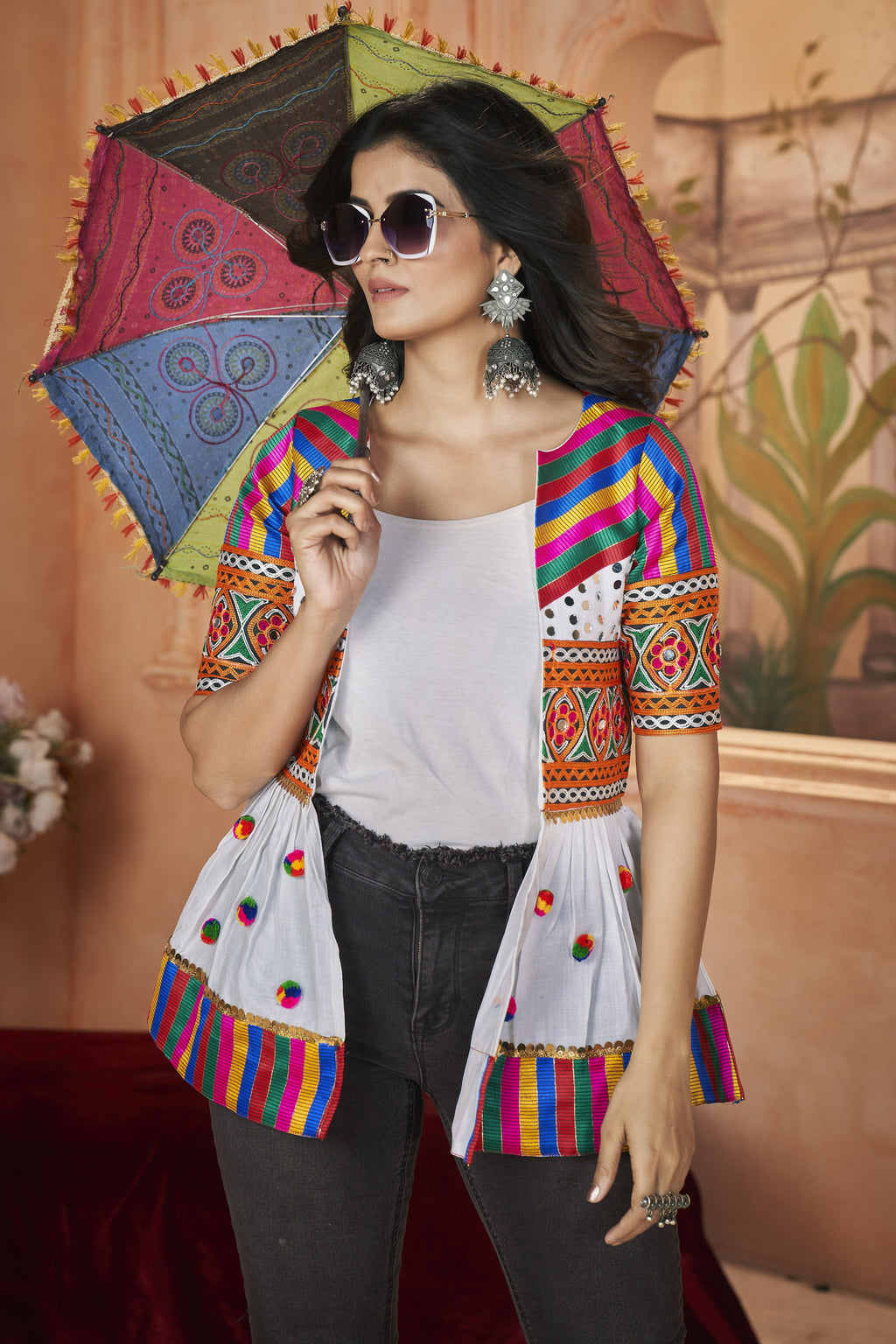 White Cotton Kediya For Navratri Garba Festivals Jeans & T-Shirt NOT Included - Embroidery Work