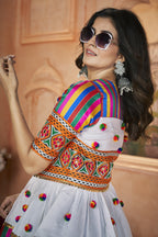 White Cotton Kediya For Navratri Garba Festivals Jeans & T-Shirt NOT Included - Embroidery Work