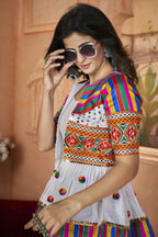 White Cotton Kediya For Navratri Garba Festivals Jeans & T-Shirt NOT Included - Embroidery Work