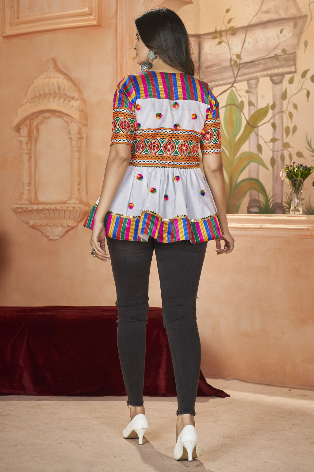 White Cotton Kediya For Navratri Garba Festivals Jeans & T-Shirt NOT Included - Embroidery Work