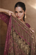 Maroon Crepe Silk Sharara Kameez Suit for Pakistani & Indian Festival - Embroidery Work