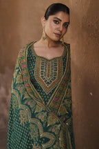 Teal Crepe Silk Sharara Kameez Suit for Pakistani & Indian Festival - Embroidery Work