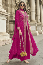 Pink Jacquard Long Kameez With Palazzo Suit For Indian & Pakistani Wedding Festival - Jacquard Work