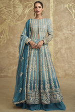 Aqua Georgette Anarkali Suit - Sequence Embroidery Work, Dori Work RTS