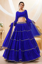Royal Blue Georgette Full Sleeve Lehenga Choli For Indian & Pakistani Wedding Festival - Print Work