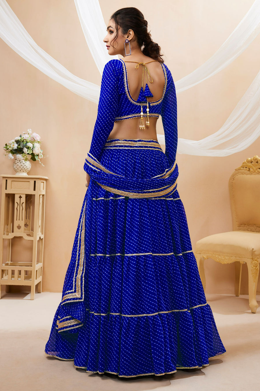 Royal Blue Georgette Full Sleeve Lehenga Choli For Indian & Pakistani Wedding Festival - Print Work