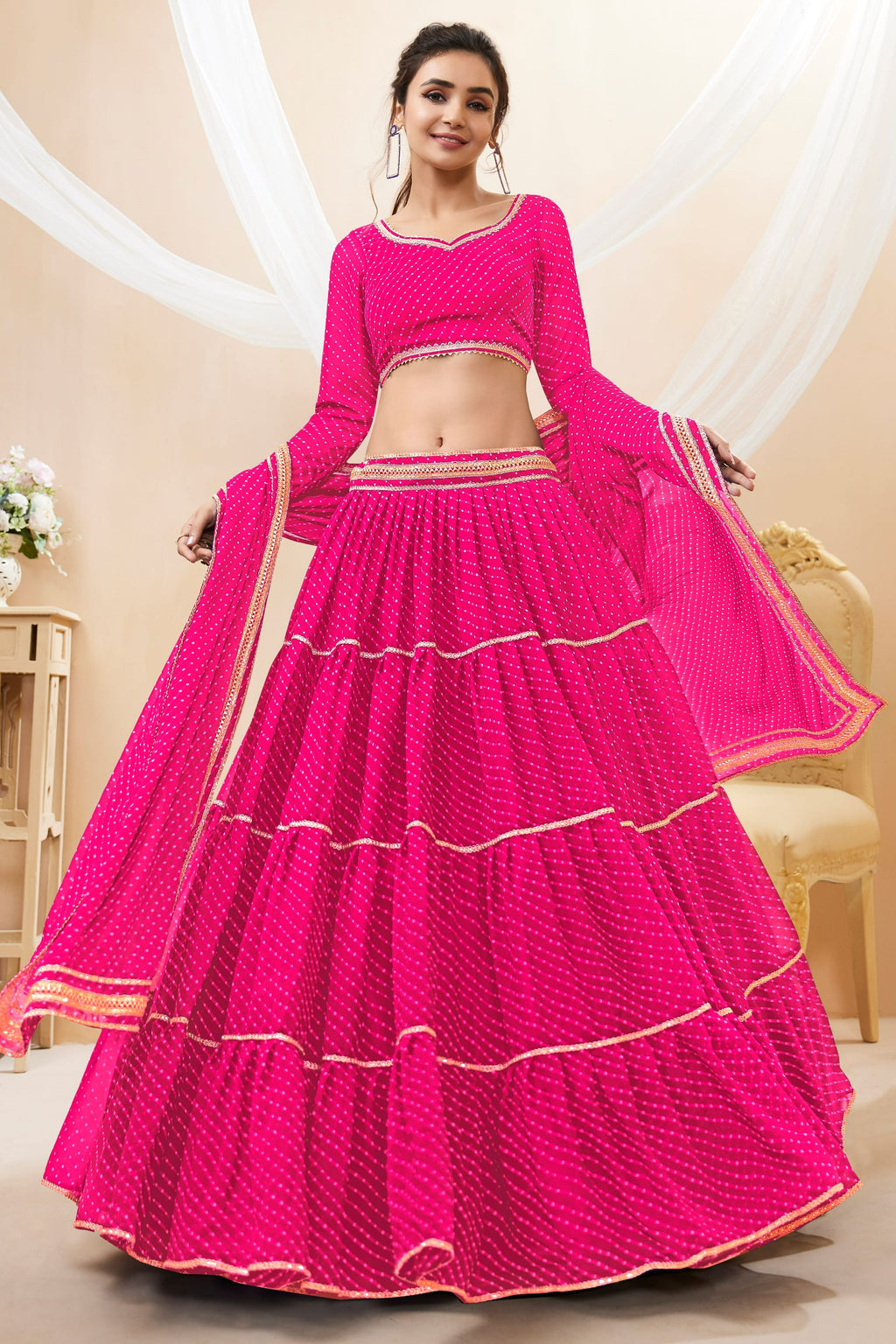 Pink Georgette Lehenga Choli For Indian & Pakistani Wedding Festival - Print Work
