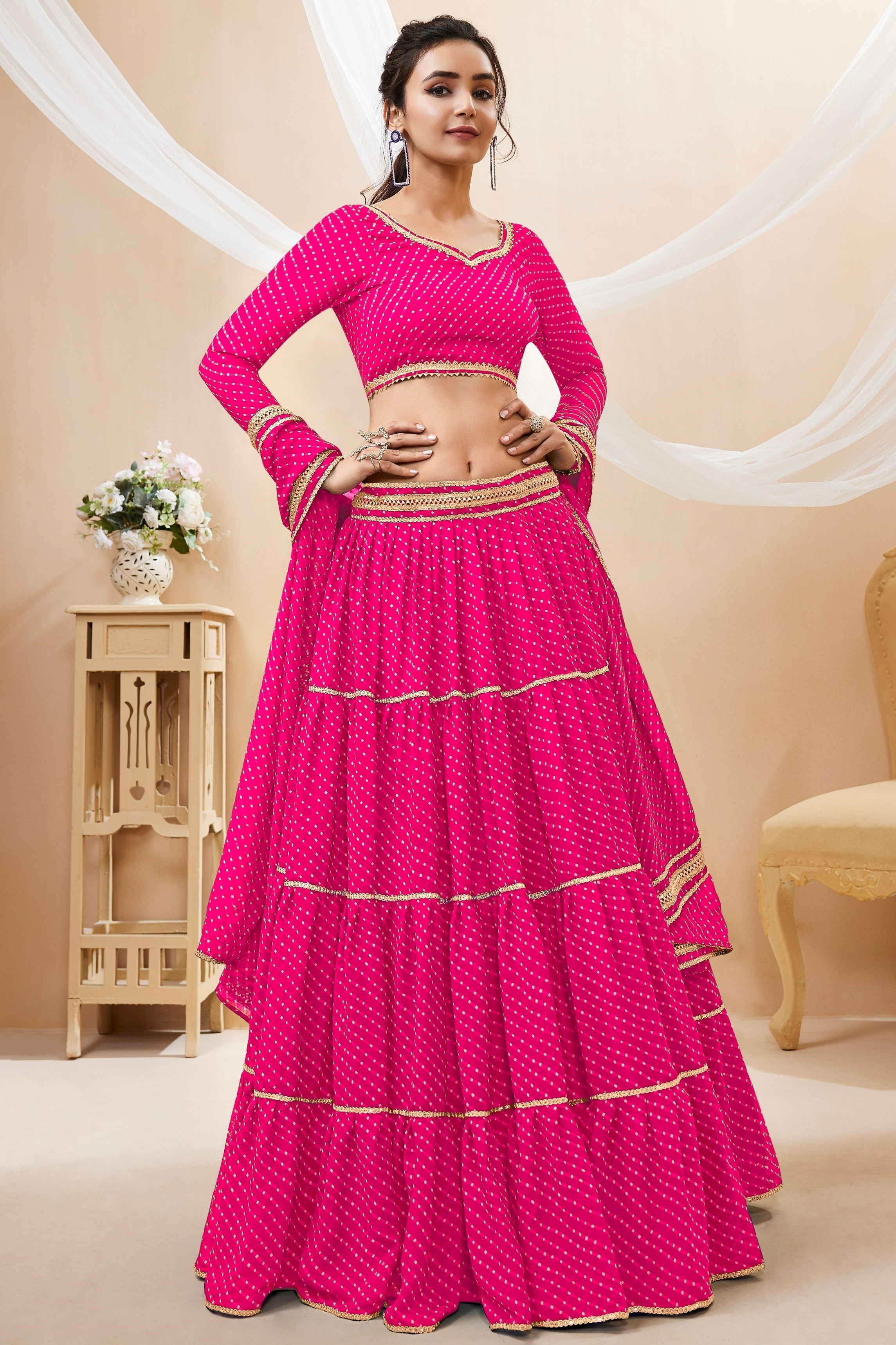 Pink Georgette Lehenga Choli For Indian & Pakistani Wedding Festival - Print Work