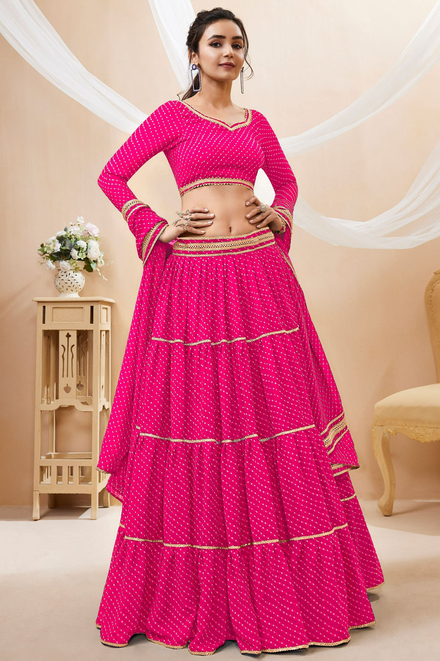 Pink Georgette Lehenga Choli For Indian & Pakistani Wedding Festival - Print Work