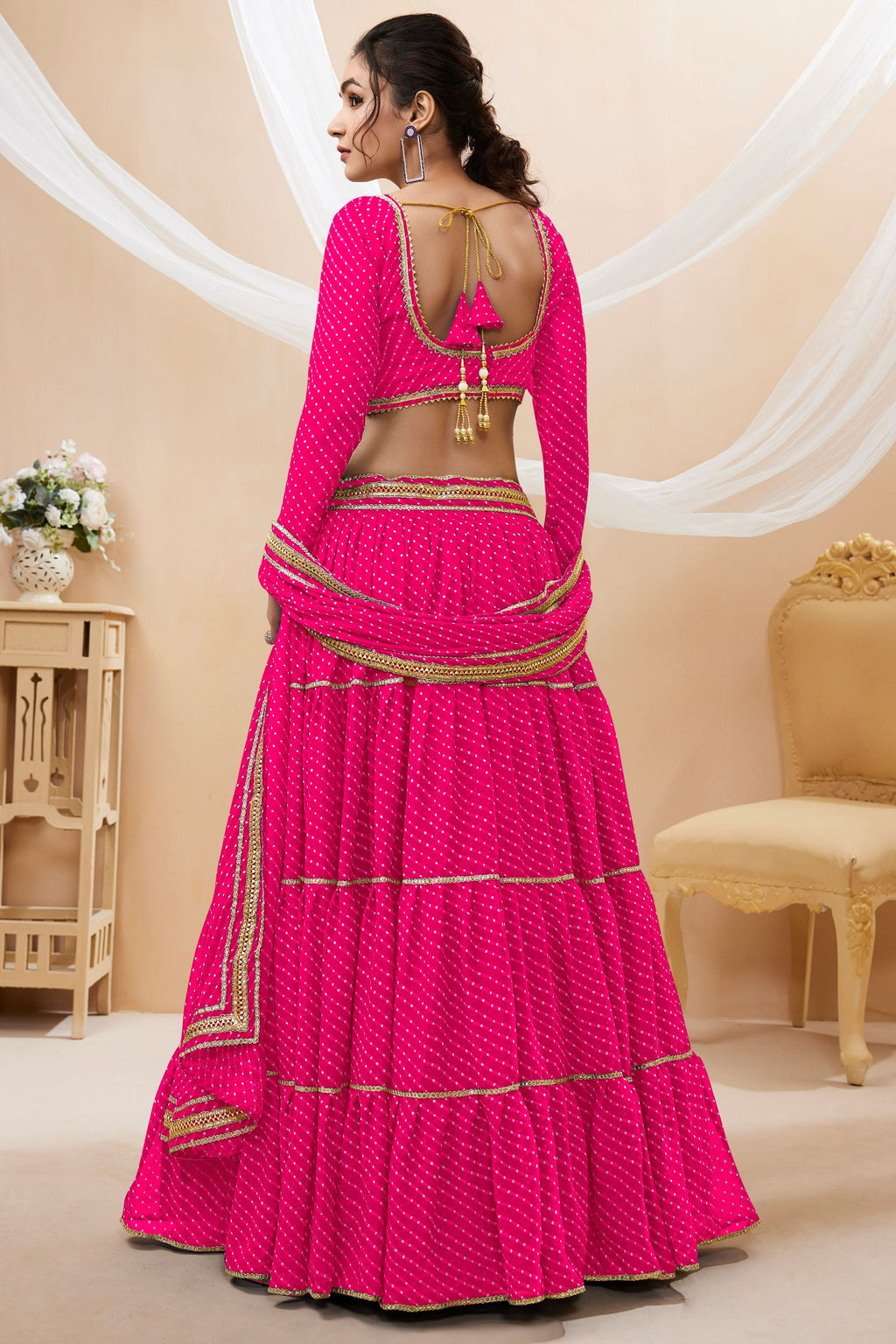 Pink Georgette Lehenga Choli For Indian & Pakistani Wedding Festival - Print Work