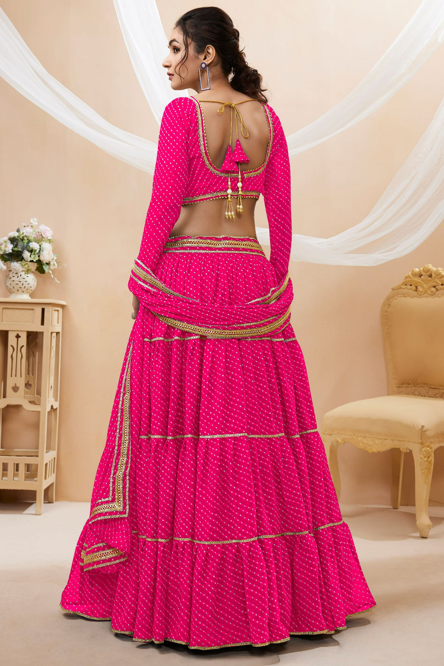 Pink Georgette Lehenga Choli For Indian & Pakistani Wedding Festival - Print Work