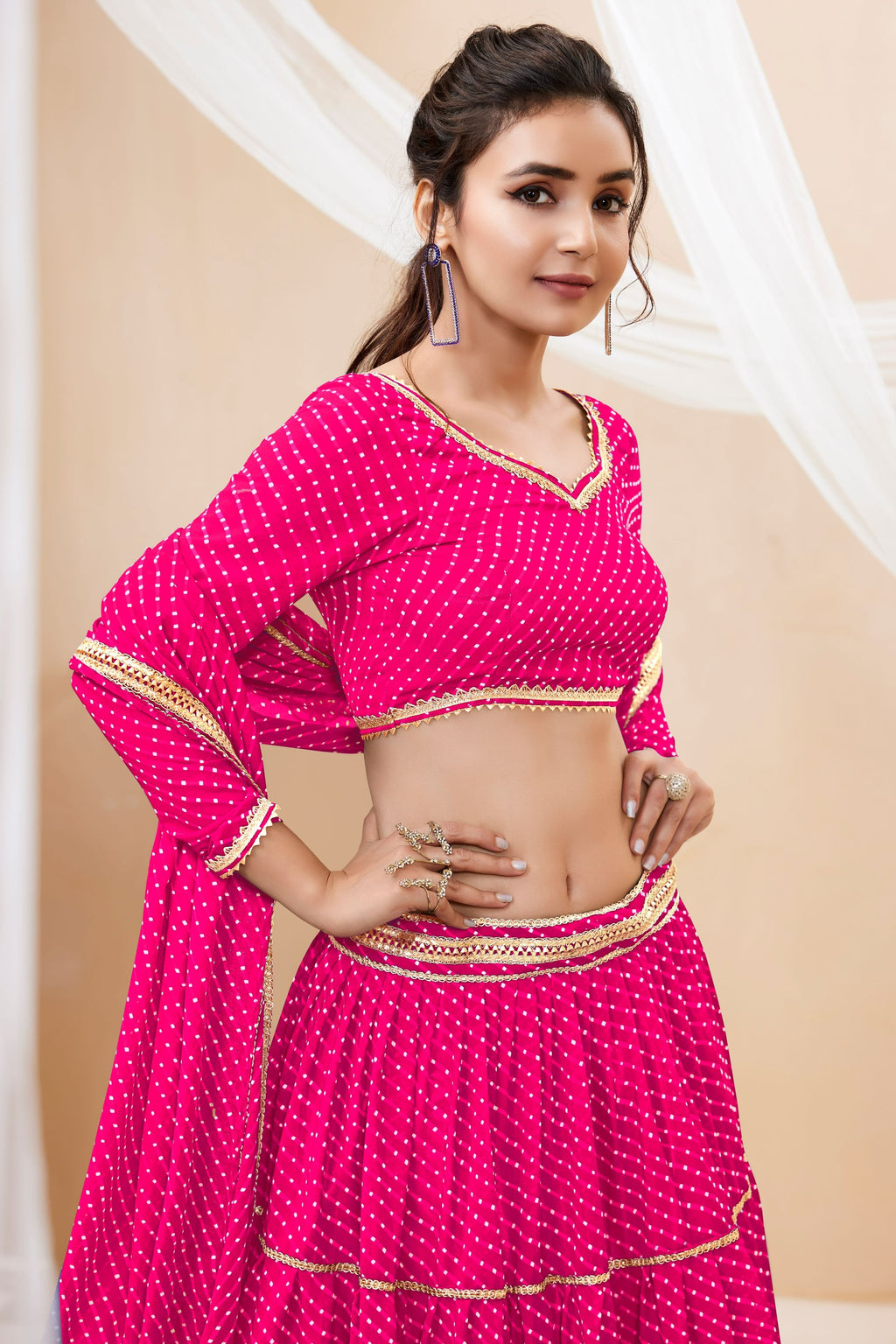 Pink Georgette Lehenga Choli For Indian & Pakistani Wedding Festival - Print Work