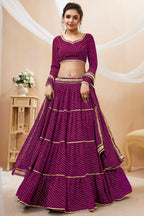 Purple Georgette Full Sleeve Lehenga Choli For Indian & Pakistani Wedding Festival - Print Work