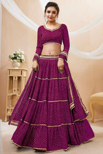 Purple Georgette Full Sleeve Lehenga Choli For Indian & Pakistani Wedding Festival - Print Work