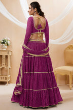 Purple Georgette Full Sleeve Lehenga Choli For Indian & Pakistani Wedding Festival - Print Work